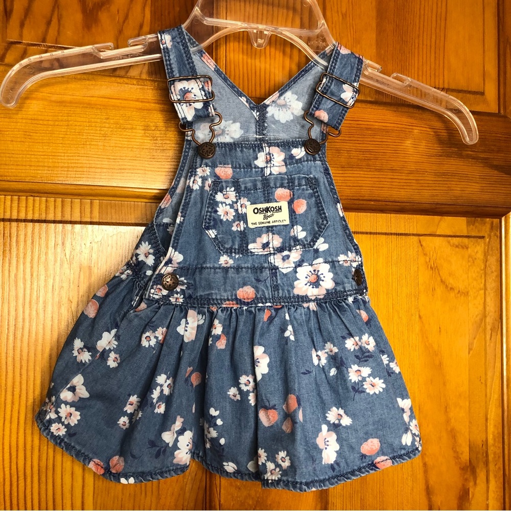 6M floral chambray overall jumper dress OshKosh 100% cotton